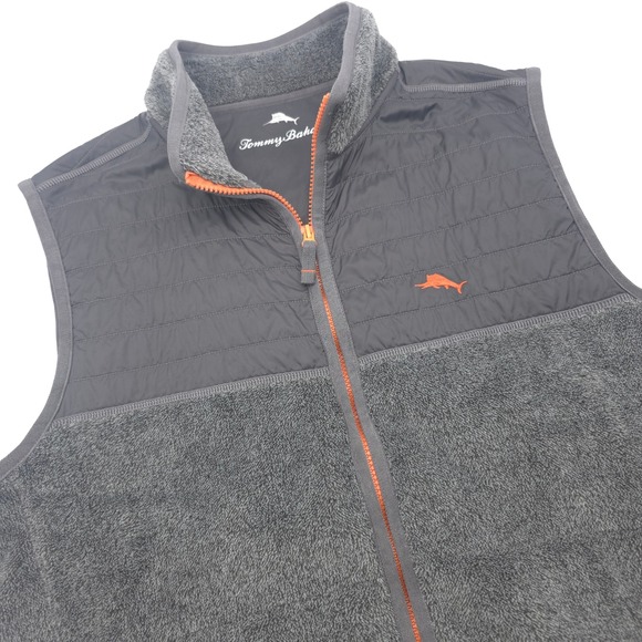 Tommy Bahama Other - Tommy Bahama Mens Large Grey Cascade Cozy Fleece Full Zip Vest Orange Trim